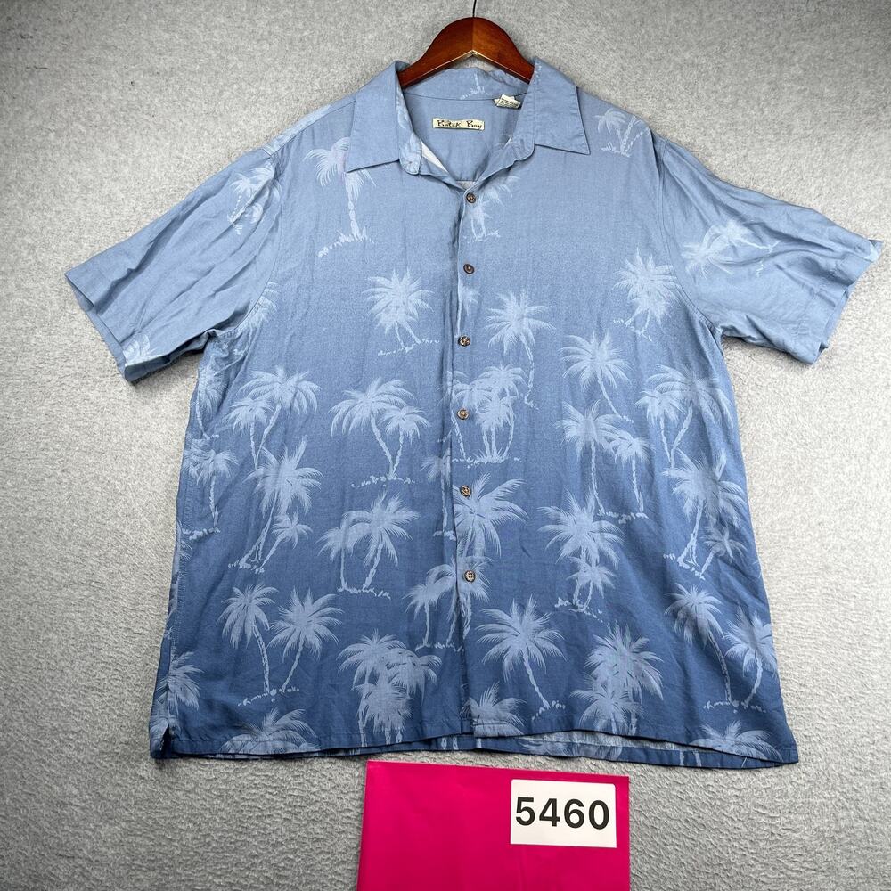 Batek Bay Shirt Palm Tree Print Blue Ombre Button Up Short Sleeve Mens XL